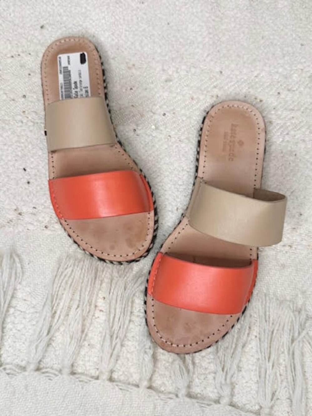 Kate Spade orange-coral and beige leather espadrille sandals size 8